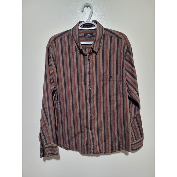 Savane Other - Savane Button Down Shirt Mens Large Brown Striped Easy Care Stretch